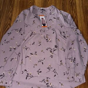 Floral Long Sleeve Blouse light pink XXL